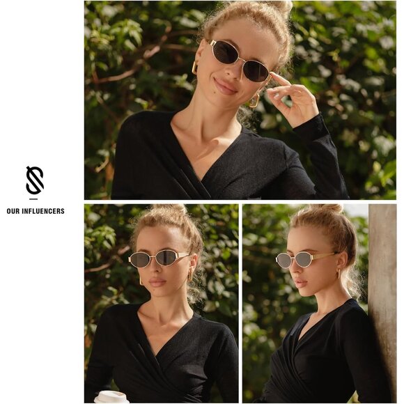 🆕Women Men Retro Gold Grey Oval Sunglasses Trendy UV400 Classic Shades - Picture 3 of 6